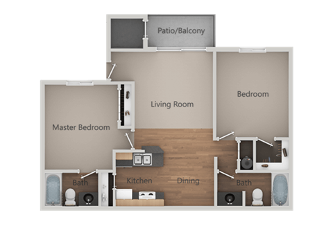 Two Bed Two Bath Floor Plan at Cimarron Place Apartments, Tucson, 85712