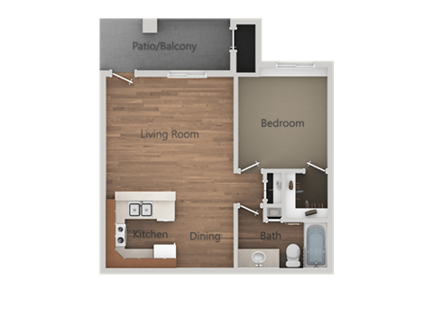 1 Bed 1 Bath Floor Plan at Rio Seco Apartments, Tucson