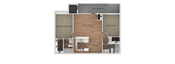 2 Bedroom 2 Bathroom Floor Plan at Rio Seco Apartments, Tucson, AZ, 85746