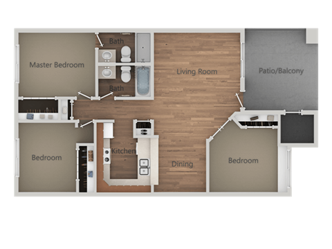 3 bedroom 2 bath Floor Plan at Rio Seco Apartments, Tucson, AZ