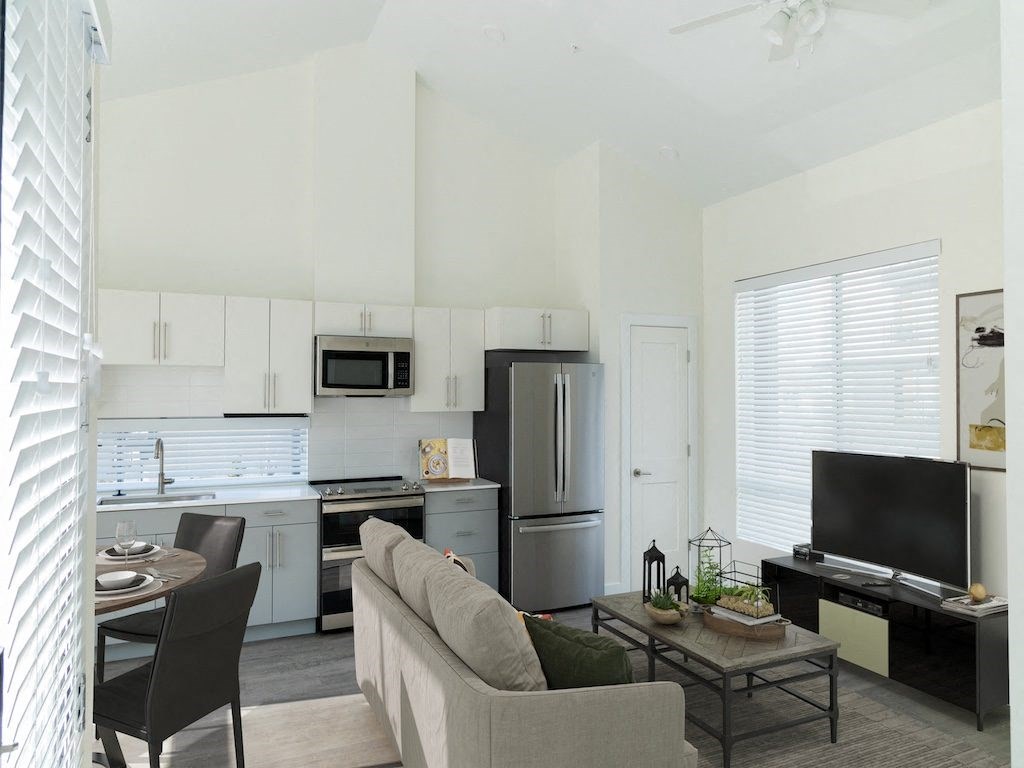 Open Concept Living Room to Kitchen at The Arza Apartments