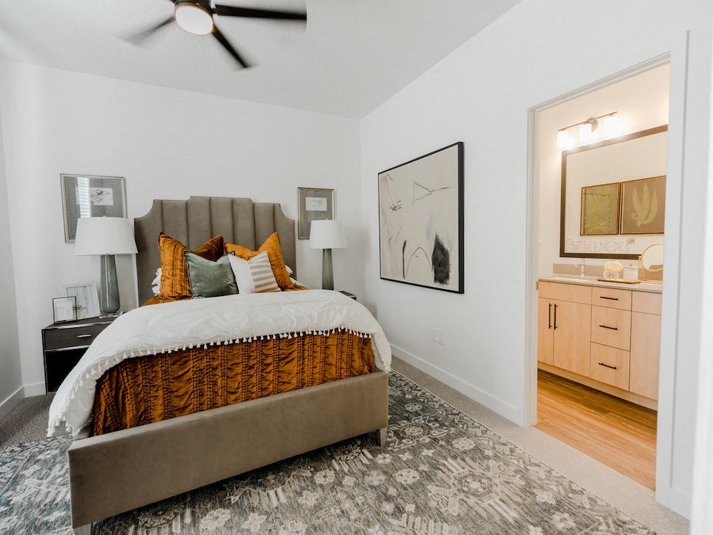 Main Bedroom with Full Bath at Parc at Day Dairy Apartments and Townhomes, Draper, UT, 84020