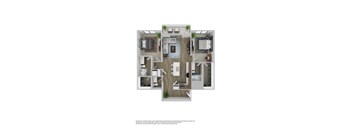 A floor plan of a house with a kitchen, living room, dining room, and bathrooms.