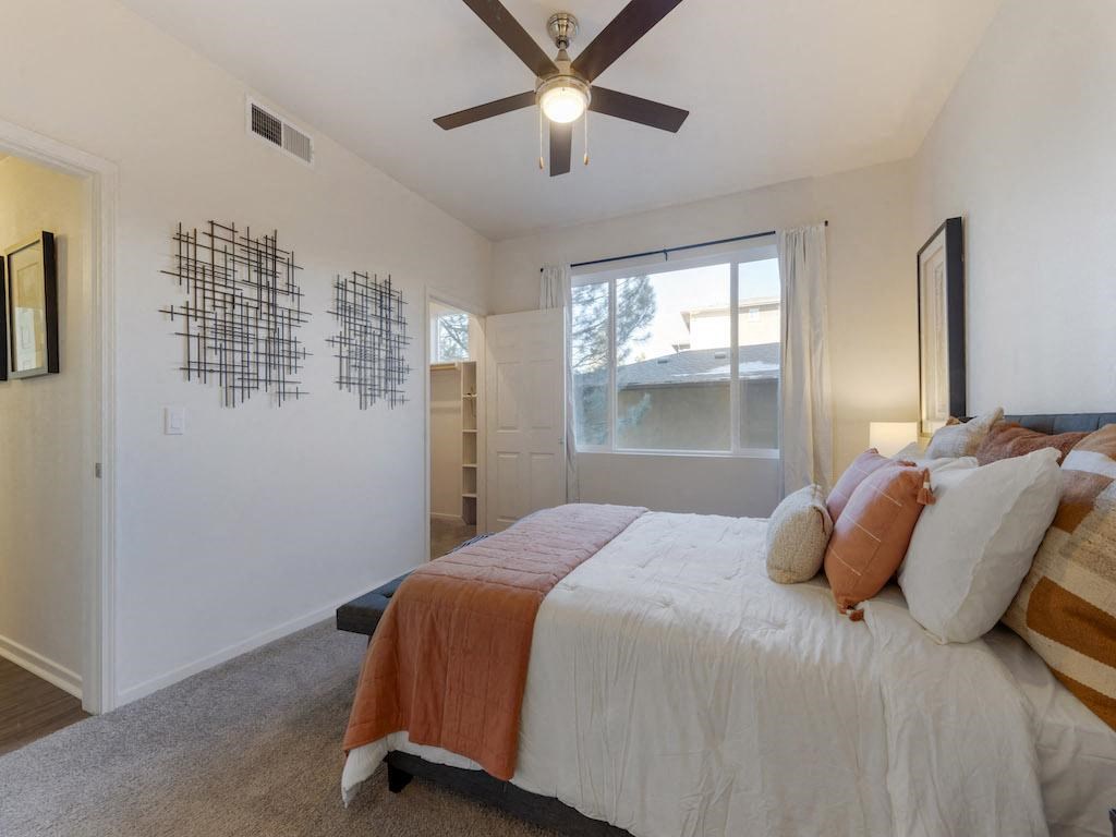 Comfortable Bedroom with Large Window at Echo Ridge