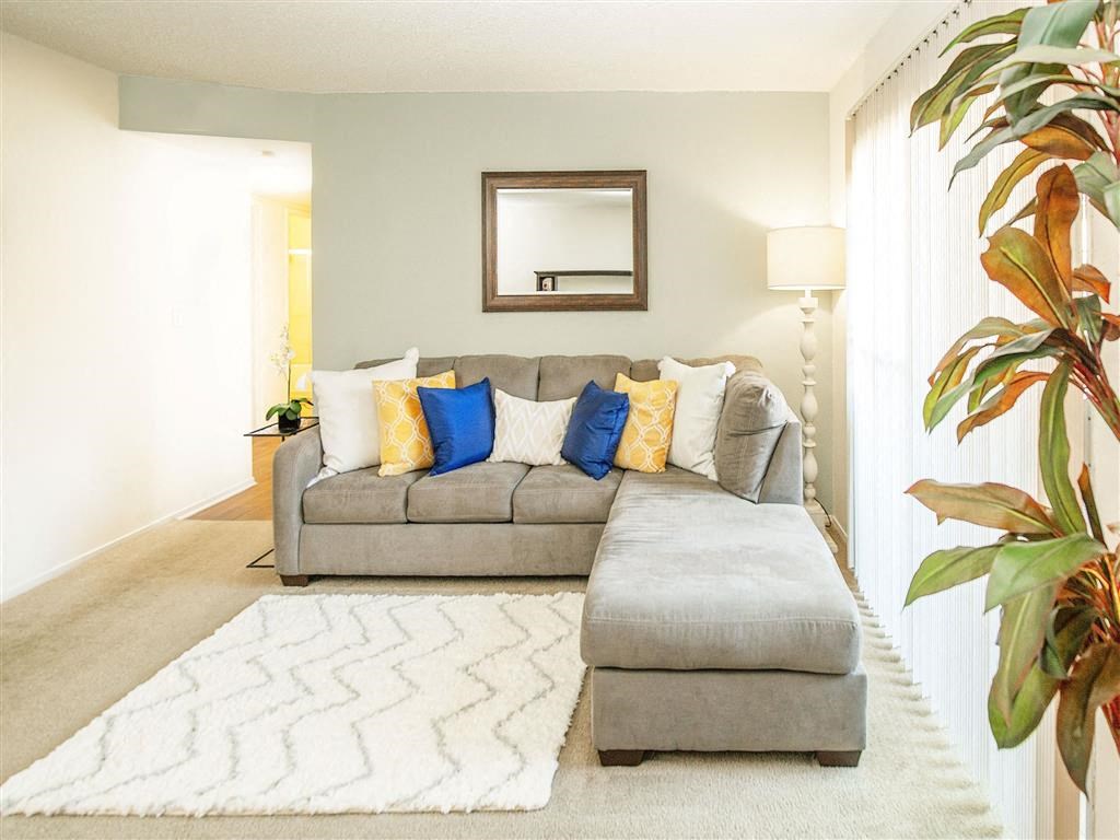 Trendy Living Room at Courtyard at Central Park Apartments, Fresno, CA