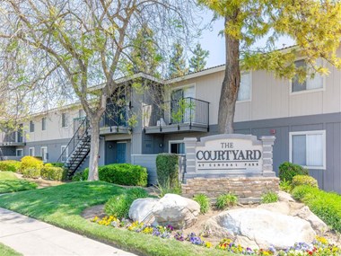 Welcoming Property Signage at Courtyard at Central Park Apartments, Fresno, California