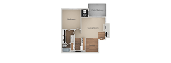 1 Bed 1 Bath Floor Plan at Edgewater Isle Apartments & Townhomes, Hanford, CA