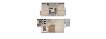 2 Bed 2.5 Bathroom Floor Plan at Edgewater Isle Apartments & Townhomes, Hanford