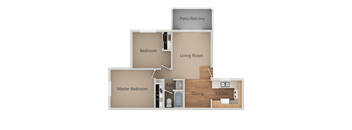 2 Bedroom 1 Bath Floor Plan at Aspen Park Apartments, California, 95823