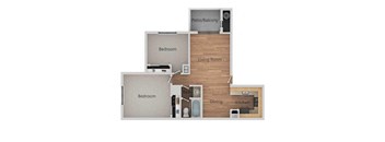 2 Bedroom 1 Bath Floor Plan at Bent Tree Apartments, California, 95842