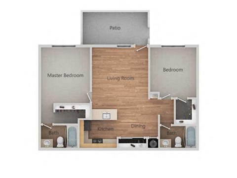 2 bedroom 2 bath Floor Plan at Bent Tree Apartments, Sacramento, CA, 95842