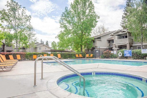Outdoor Pool With Hot Tub Open Year-Round at Bent Tree Apartments, Sacramento, CA
