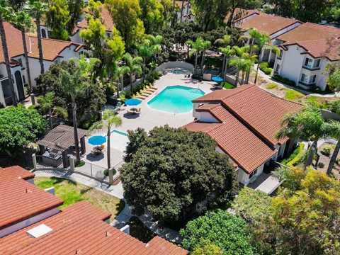 a birds eye view of the pool at villa apartments