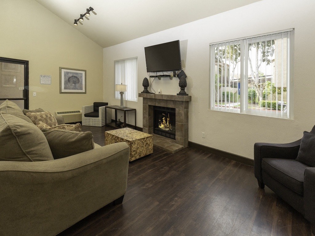 Clubhouse with Fireplace at Eucalyptus Grove Apartments, California, 91910