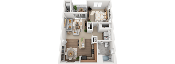 1 Bed 1 Bath Floor Plan at Falls at Riverwoods Apartments & Townhomes, Logan, Utah