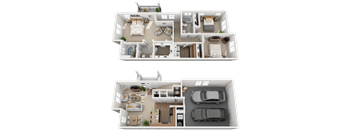 3 Bed, 2 Bath Floor Plan at Falls at Riverwoods Apartments & Townhomes, Logan, UT, 84321