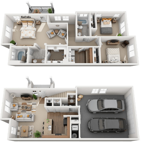 3 Bed, 2 Bath Floor Plan at Falls at Riverwoods Apartments & Townhomes, Logan, UT, 84321