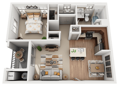 1 Bedroom 1 Bathroom Floor Plan at Foothill Lofts Apartments & Townhomes, Utah, 84341