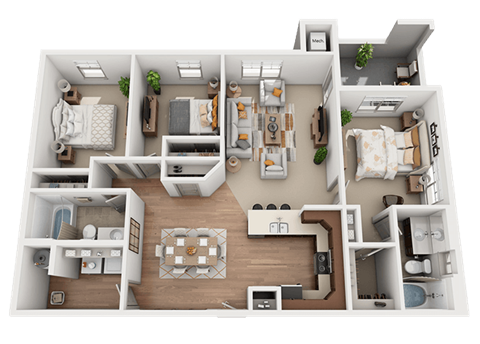 3 bedroom 2 bath Floor Plan at Foothill Lofts Apartments & Townhomes, Logan
