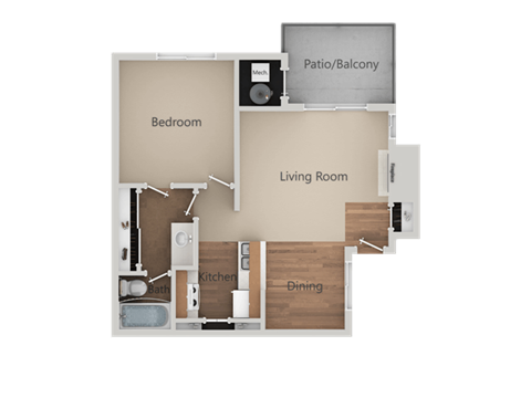 One Bed One Bath Floor Plan at Heron Pointe Apartments & Townhomes, California