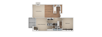 Two Bed Two Bath Floor Plan at Heron Pointe Apartments & Townhomes, Fresno, CA, 93711