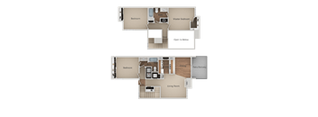 Three Bed Two Bath Floor Plan at Heron Pointe Apartments & Townhomes, Fresno, 93711