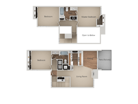 Three Bed Two Bath Floor Plan at Heron Pointe Apartments & Townhomes, Fresno, 93711