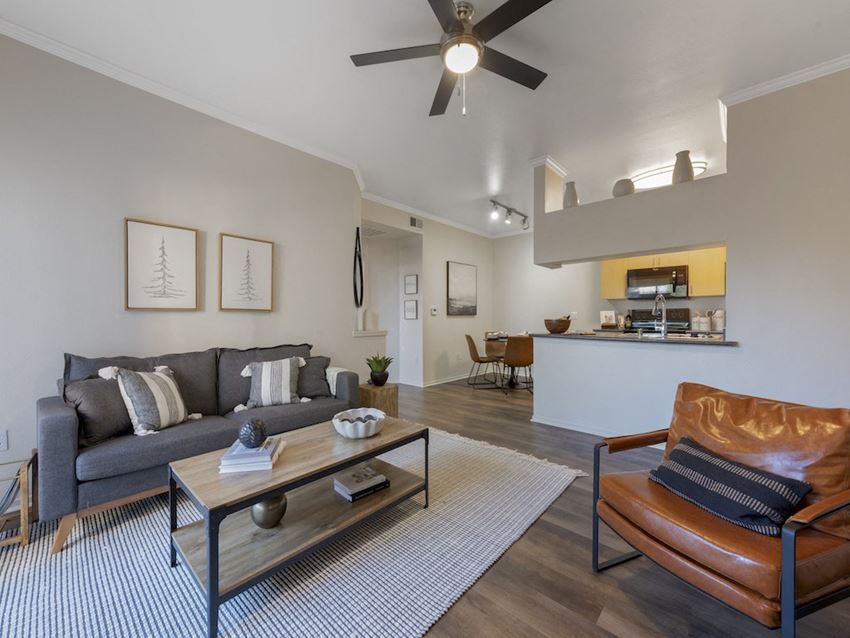 Living Room with Ceiling Fan at Indigo Creek Living Room at Indigo Creek, CO