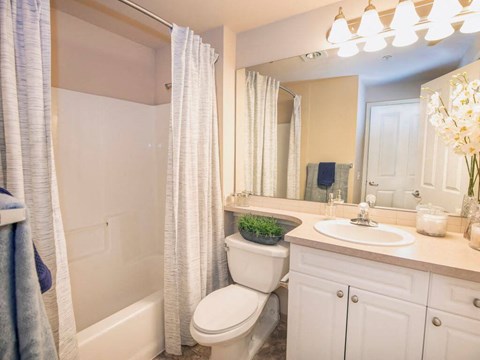 Updated bathroom with tub/shower combination at Metropolitan Collection Apartments, Washington, 98057