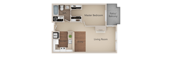 1X1 Floor Plan at Metropolitan Place Apartments, Renton, 98057