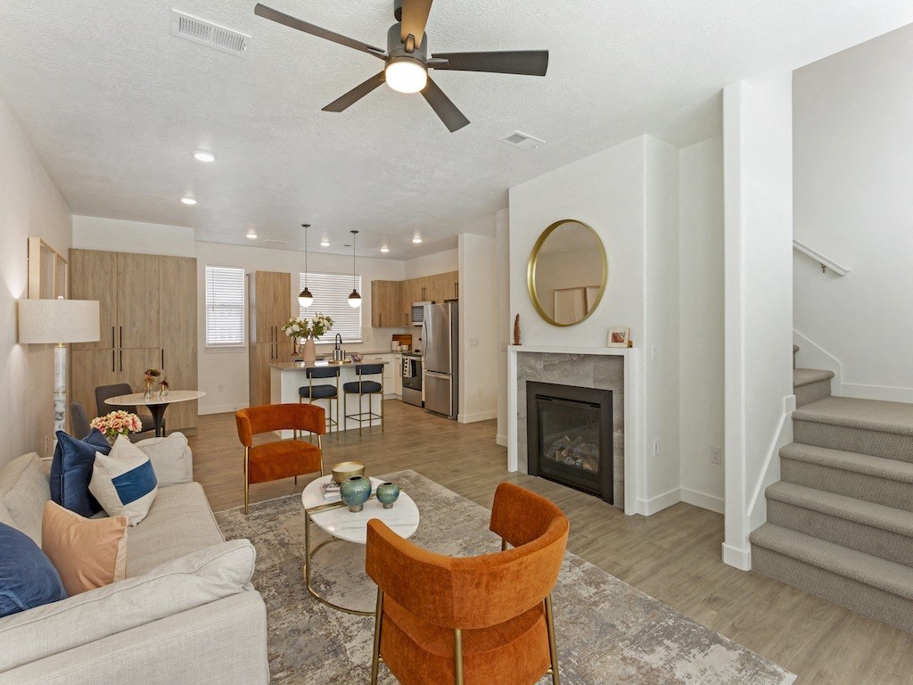 Open Concept Living Room with Fireplace -  The Austin Townhomes, Draper, UT 84020
