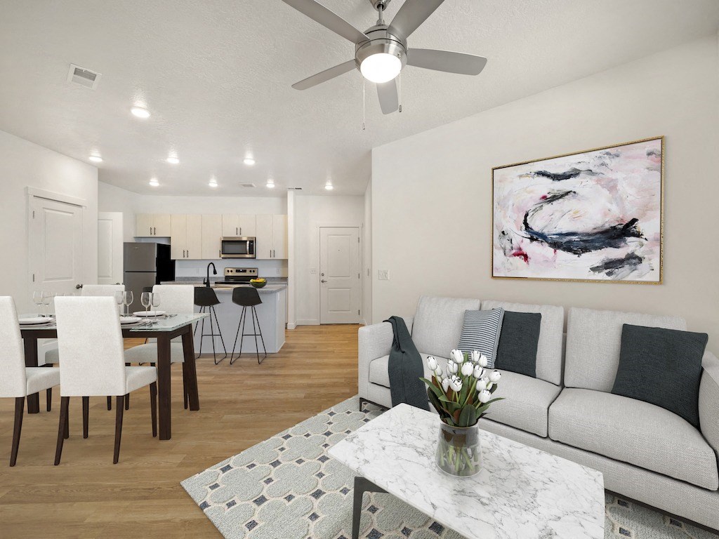 Open One Bedroom Living Room and Kitchen at City Lofts Open One Bedroom Living Room and Kitchen at City Lofts