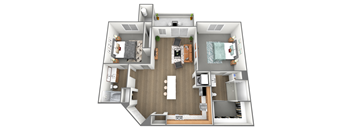 2 Bed 2 Bath Floor Plan at Parc Ridge Apartments, Riverton City, 84096