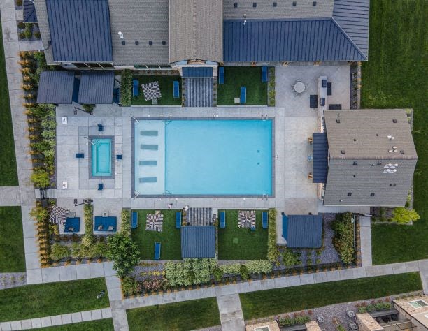 Aerial View Of Pool Aerial View Of Pool at Parc on 5th Apartments & Townhomes, American Fork, UT, 84003