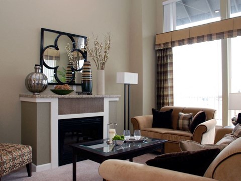 Living Room With Fireplace at Metropolitan Collection Apartments, Washington