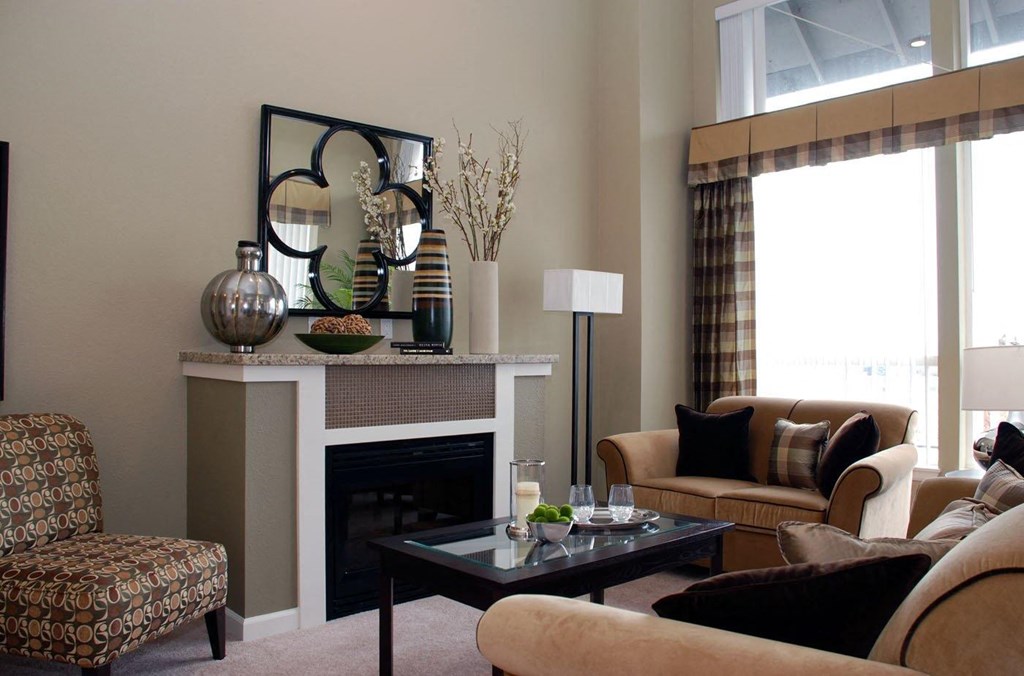 Beautiful tile fireplace  at Revo 225 Apartments, Washington