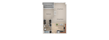 1 Bedroom 1 Bathroom Floor Plan at Metropolitan Collection Apartments, Renton, 98057