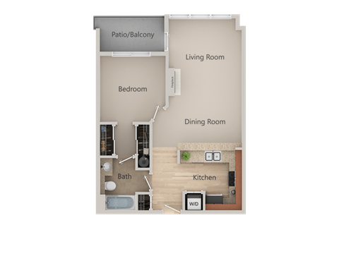 1 Bed 1 Bath With Den Floor Plan at Metropolitan Collection Apartments, Renton, WA
