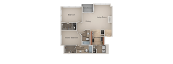 2 Bed 2 Bath Floor Plan at Revo 225 Apartments, Renton, Washington