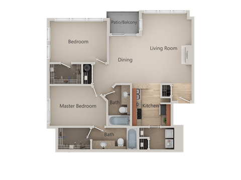 2 Bed 2 Bath Floor Plan at Revo 225 Apartments, Renton, Washington