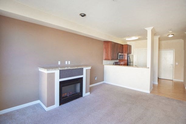 Fireplace in Studio Apartment at Revo 225 Apartments, Renton