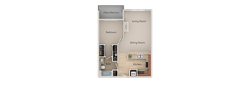 One Bedroom One Bath Floor Plan at Metropolitan Collection Apartments, Renton, WA, 98057