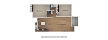 2 Bedroom 1 Bath Floor Plan at River Oaks Apartments & Townhomes, Hanford, California