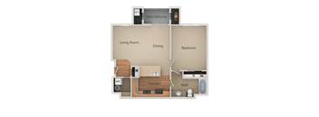 1 Bed 1 Bath Floor Plan at San Tropez, South Jordan, UT, 84095