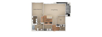 One Bed One Bath Floor Plan at San Tropez, South Jordan
