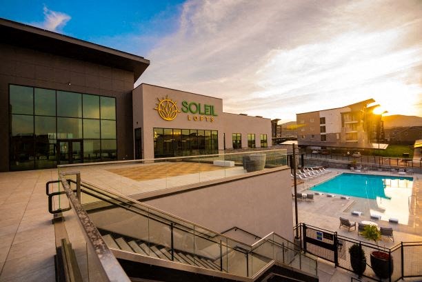 Exquisite View of Outdoor Pool and Sun Deck at Soleil Lofts Apartments, Herriman, 84096