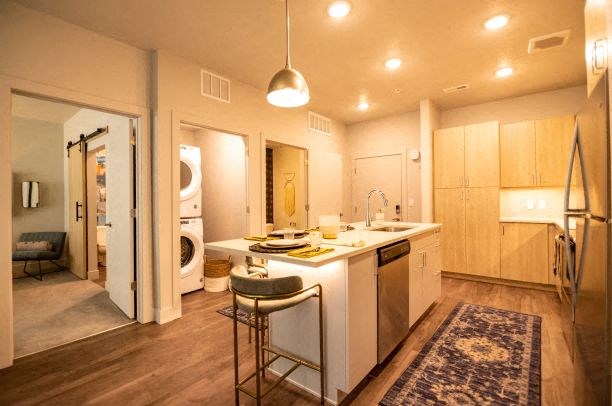 Kitchen and Breakfast Bar at Soleil Lofts Apartments, Utah