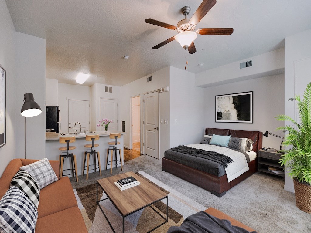 Studio Living Area with Sleeping Alcove at Providence Place Apartments, Salt Lake City, UT