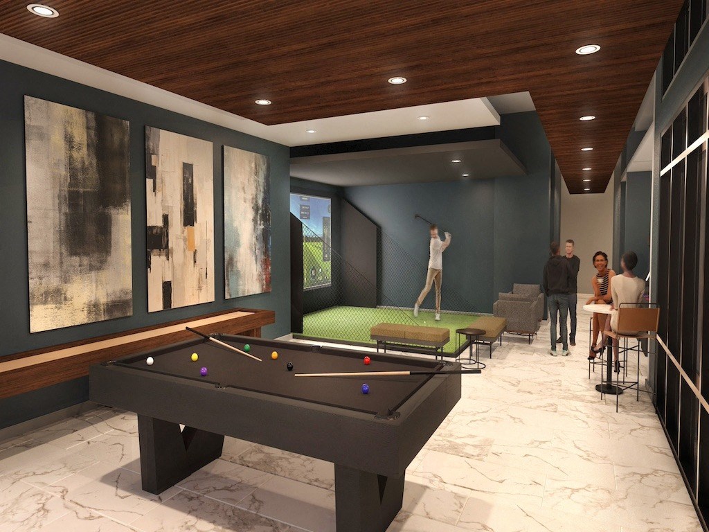 The Arza Apartments Golf Simulator Rendering