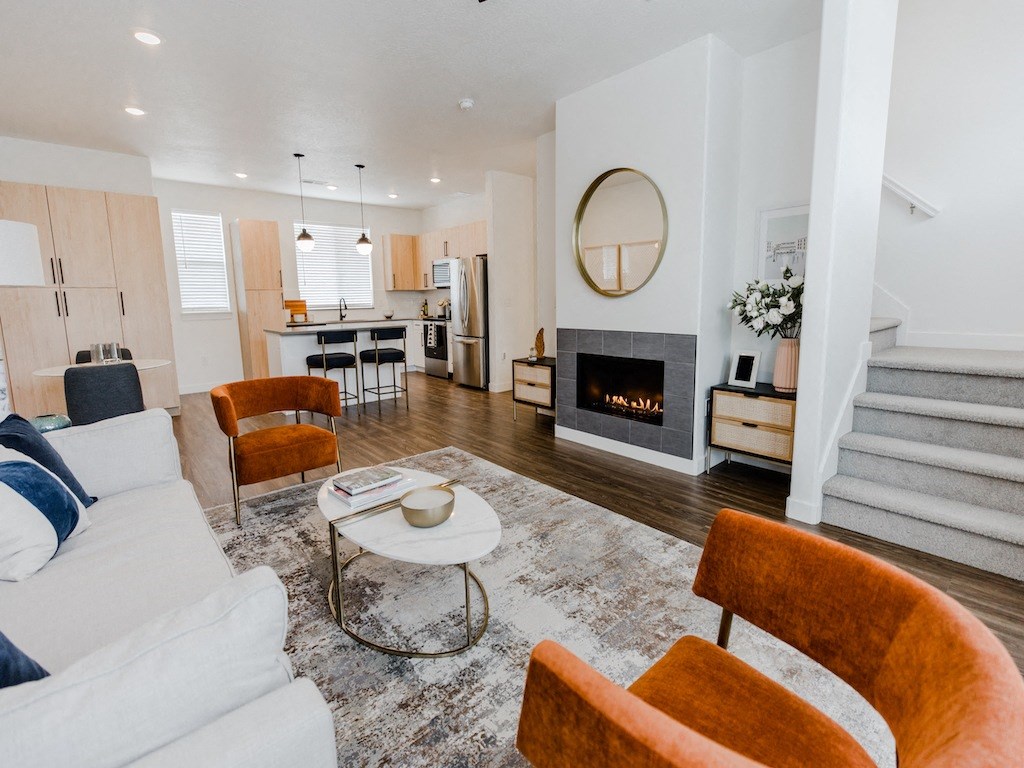 The Hudson Townhomes Salt Lake City Utah Living Room with Fireplace
